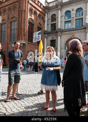Guide sur une visite à pied de Gdansk. Gdansk, Pologne, Province occidentale. Banque D'Images