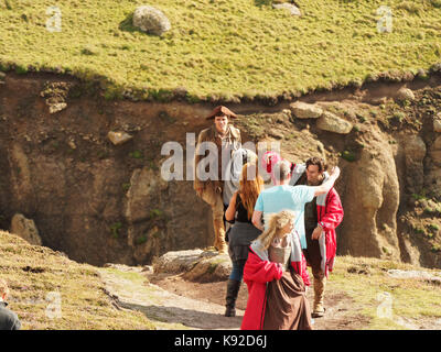 Poldark pour tournage série 42018 porthgwarra cove, 18 septembre, 2017, Cornwall, UK. Banque D'Images