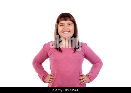 Adorable fille avec 11 ans isolé sur fond blanc Banque D'Images