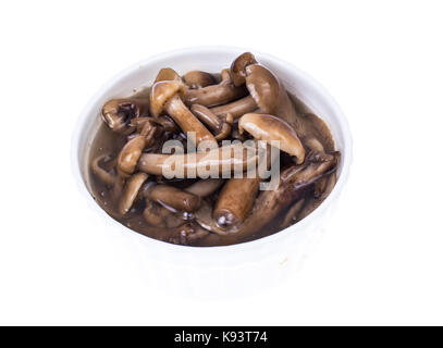 Champignons marinés agaric miel sur fond blanc. studio photo Banque D'Images