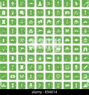 Musée 100 icons set grunge green Illustration de Vecteur