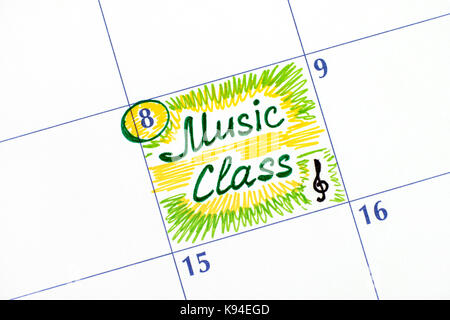 Classe de musique rappel dans Calendrier. close-up. Banque D'Images