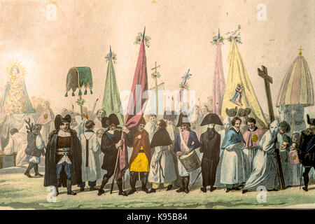 Peinture de l'ancienne 'voyage en Sardaigne' par la Marmora 1826 - procession de sassari Banque D'Images