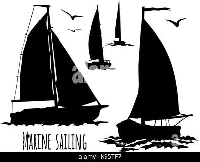 Yacht à voile à la silhouette set Illustration de Vecteur