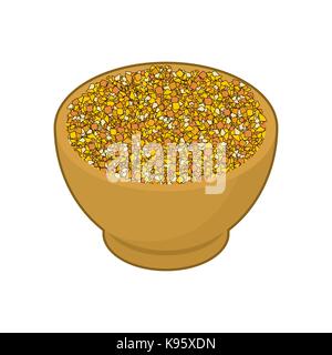 Le gruau de maïs dans un bol en bois en bois isolée. groats plat. grain sur fond blanc. vector illustration Illustration de Vecteur