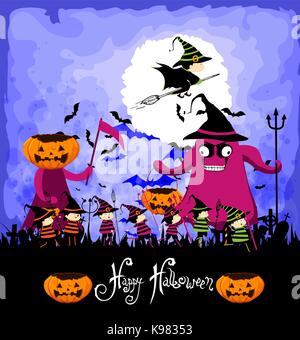 Happy Halloween avec les enfants trick ou traiter Illustration de Vecteur