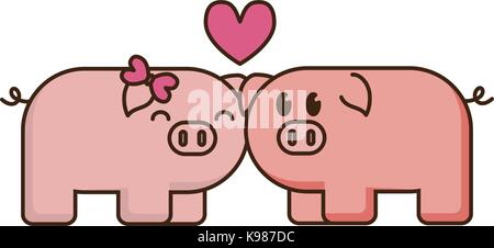 Couple d'adorables cochons icon Illustration de Vecteur