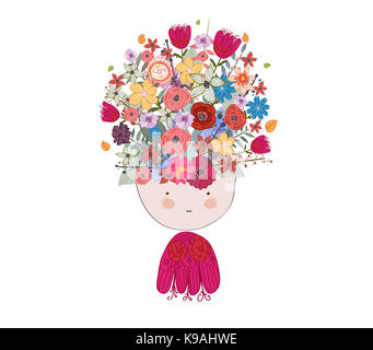 Doodle fleurs belle fille visage Banque D'Images