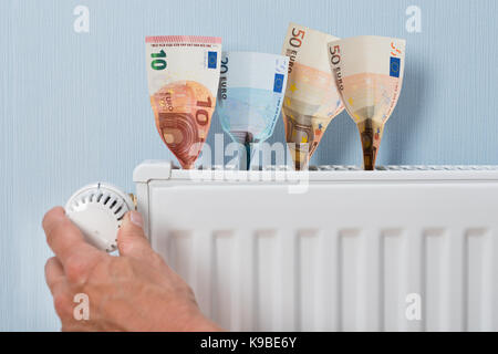Réglage de la température de l'homme efficace de l'énergie le radiateur Banque D'Images