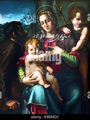 La Sainte Famille avec le jeune Saint Jean-Baptiste 1525 Pier Francesco Foschi (1502-1567) est un peintre italien actif à Florence dans un style maniériste. Vierge à l'enfant par Francesco Rossi Galerie de l'académie de Florence, Italie Banque D'Images