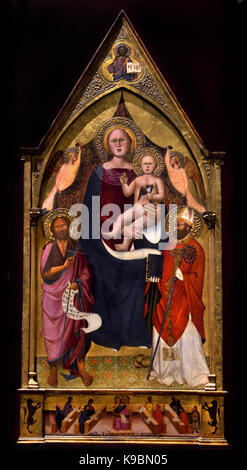 Vierge à l'enfant entre les Saints Jean le Baptiste et Nicholas et deux anges tenant un rideau par Francesco actif à partir de 1380 - 1400 Florence Italie Banque D'Images