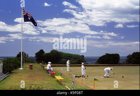 Un match de bowling en cours, King Edward Park, Newcastle, Nouvelle-Galles du Sud, Australie Banque D'Images