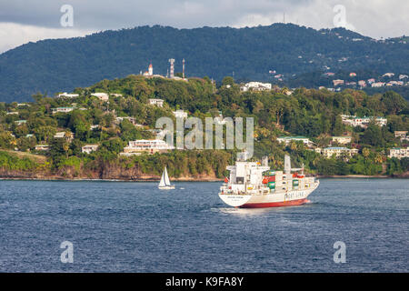 Sainte-lucie. L'approche Flux Agulhas Cargo Castries. Banque D'Images