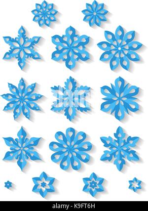 Ensemble de flocons sculpté isolé sur fond blanc. Illustration de Vecteur