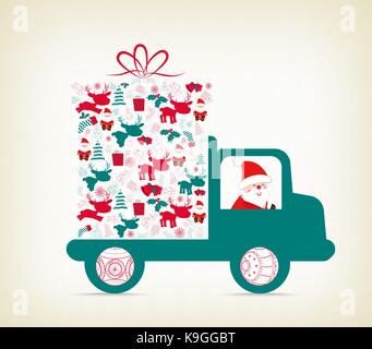 Un cadeau du père noël portant sur la voiture Illustration de Vecteur