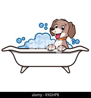 Vector illustration d'un mignon petit chien heureux d'avoir une baignoire Illustration de Vecteur