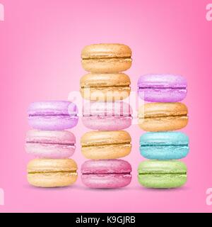 Macarons colorés. vecteur français doux macarons sur fond rose illustration. Illustration de Vecteur