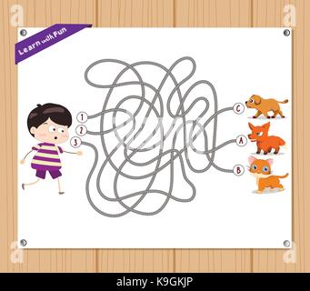 Jeu de labyrinthe. funny kid essayez de trouver les animaux Illustration de Vecteur