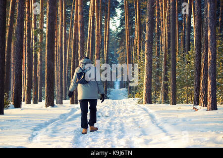 L'homme seul dans une forêt d'hiver. concept de vie Banque D'Images