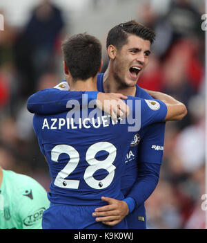 ALVARO MORATA CÉLÈBRE SA H STOKE CITY V CHELSEA STADE BET365 l'angleterre 23 septembre 2017 STOKE Banque D'Images