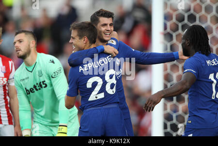 ALVARO MORATA CÉLÈBRE SA H STOKE CITY V CHELSEA STADE BET365 l'angleterre 23 septembre 2017 STOKE Banque D'Images