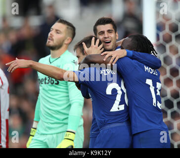 ALVARO MORATA CÉLÈBRE SA H STOKE CITY V CHELSEA STADE BET365 l'angleterre 23 septembre 2017 STOKE Banque D'Images