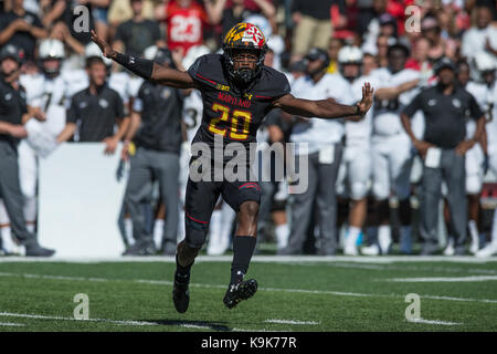 Annapolis, Maryland, USA. Sep 23, 2017. ANTWAINE évoluait RICHARDSON (20) célèbre au cours de la partie tenue à La Capitale un champ à Maryland College Park, stade, au Maryland. Credit : Amy Sanderson/ZUMA/Alamy Fil Live News Banque D'Images