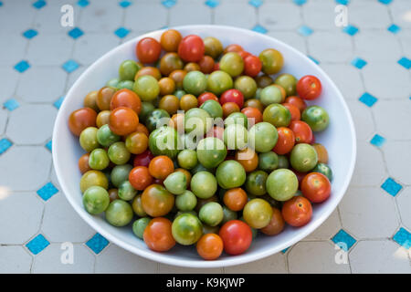 Un bol de mélange de fin de saison les tomates vertes et rouges Banque D'Images