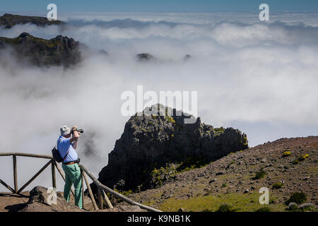 Guetteur, à Pico do Arieiro, Madère, Portugal Banque D'Images