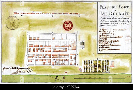 Plan du fort Détroit Gaspard Joseph Chaussegros de Léry en 1749 Banque D'Images