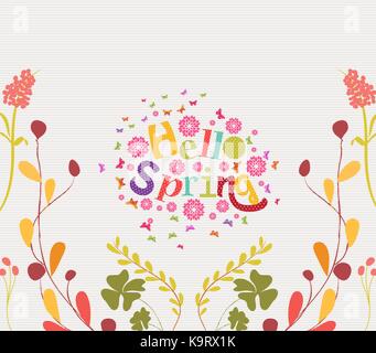 Bonjour printemps floral dessiné à la main frame background Illustration de Vecteur