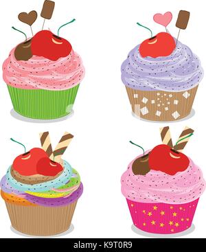 Ensemble de petits gâteaux délicieux isolé sur fond blanc Illustration de Vecteur