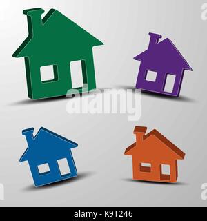 Le vecteur ensemble de maisons l'icône couleur 3D. Illustration de Vecteur