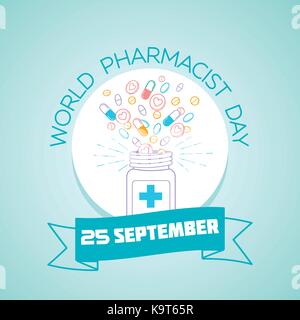 Pour chaque jour de calendrier le 25 septembre. carte de vœux. maison de vacances monde - pharmacien jour. icône dans le style linéaire Illustration de Vecteur