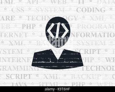 Concept de base de données : programmeur sur wall background Banque D'Images