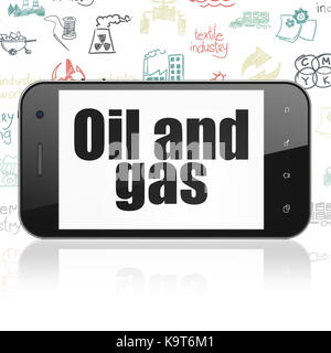 Concept de l'industrie : smartphone avec le pétrole et le gaz sur l'affichage Banque D'Images