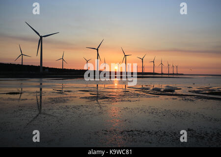 Gaomei paysage des zones humides , l'un des monument de taiwan. coucher du soleil de parc éolien à gaomei refuge des zones humides, Taiwan Banque D'Images