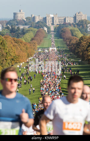 Windsor, Royaume-Uni. 24 septembre, 2017. autour de 6 000 coureurs prennent part à la Meridian windsor le demi-marathon à l'automne 2017 soleil sur la longue promenade à Windsor Great Park. surnommé le plus pittoresque du demi-marathon, son parcours inclut des forêts anciennes, des pelouses et un certain nombre de sections accidentées. crédit : mark kerrison/Alamy live news Banque D'Images