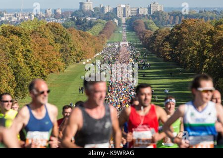 Windsor, Royaume-Uni. 24 septembre, 2017. autour de 6 000 coureurs prennent part à la Meridian windsor le demi-marathon à l'automne 2017 soleil sur la longue promenade à Windsor Great Park. surnommé le plus pittoresque du demi-marathon, son parcours inclut des forêts anciennes, des pelouses et un certain nombre de sections accidentées. crédit : mark kerrison/Alamy live news Banque D'Images