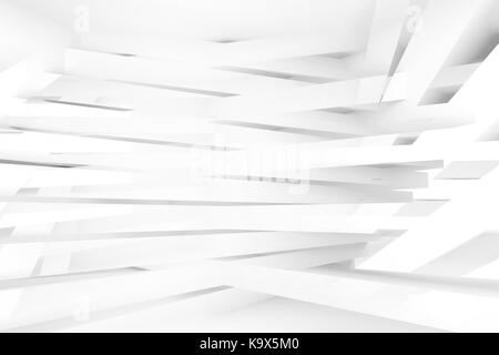 Résumé fond cg. intérieur blanc avec motif de bande recoupée poutres, illustration de rendu 3D avec effet double exposition Banque D'Images