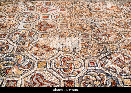 Détails de mosaïque sur la rue du site archéologique romain d'Ephèse en Turquie. Banque D'Images