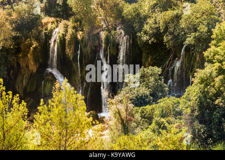 Vue sur les grandes cascades Kravica tuf sur la rivière Trebižat au milieu de la forêt. Banque D'Images