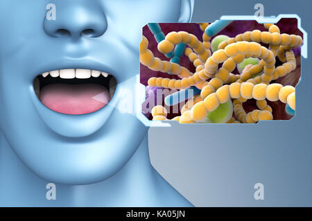 L'halitose bactéries trouvées dans la bouche qui peut causer l'halitose ou mauvaise haleine. 3d illustration Banque D'Images