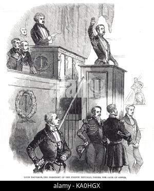 Louis Napoléon, premier et seul président de la deuxième République française, en tenant prête serment devant l'Assemblée nationale française, le 20 décembre 1848 Banque D'Images