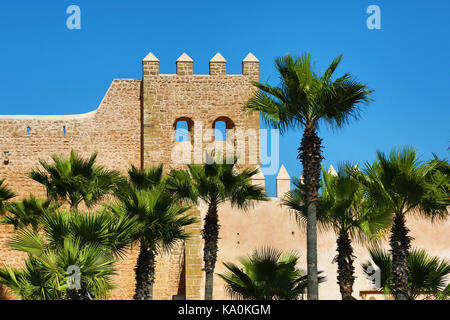 Murs extérieurs de la kasbah de l'udayas à Rabat, Maroc Banque D'Images