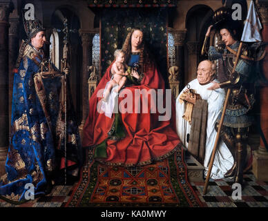 Madonna avec Canon Joris van der Paele par Jan Van Eyck (c.1390-1441), huile sur panneau, 1436. Van Eyck est l'un des premiers artiste Russisch et son travail est considéré comme Primitif Flamand. Banque D'Images