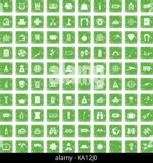 100 jeux adultes icons set grunge green Illustration de Vecteur