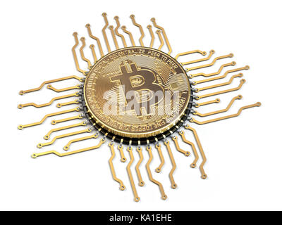 Comme bitcoin un cpu processeur d'ordinateur isolé sur fond blanc. 3d illustration Banque D'Images