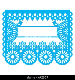 Mexican papel picado du texte vide template design - vecteur traditionnel motif floral pattern avec garland Illustration de Vecteur