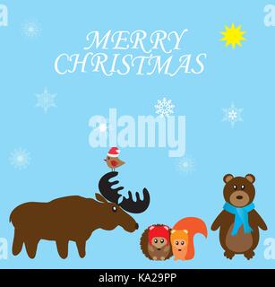 Vector illustration de joyeux Noël arrière-plan avec des animaux. Illustration de Vecteur